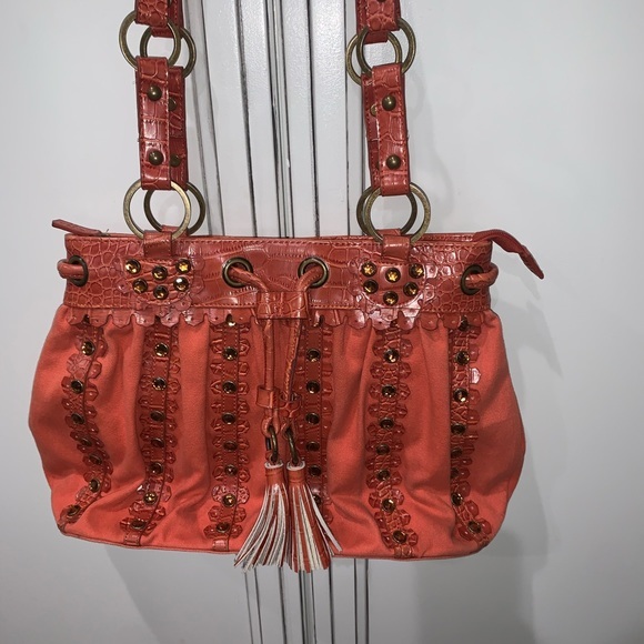 Sondra Roberts Handbags - Sondra Robert’s Orange studded Croc embossed Bag
